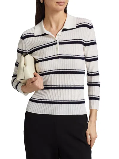Vince Women's Cashmere-silk Striped Polo Top In White