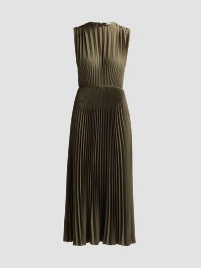 Vince Women's Chevron Pleated Midi Dress In Sea Vine