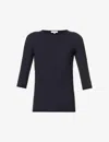 Vince Womens Coastal Blue Three Quarter-length Sleeve Ribbed Stretch-woven Top