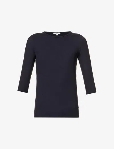 Vince Womens Coastal Blue Three Quarter-length Sleeve Ribbed Stretch-woven Top