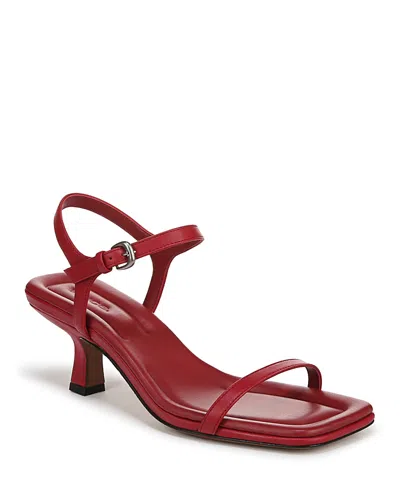 Vince Women's Coco Square Toe Kitten Heel Sandals In Pomegranate Red Leather
