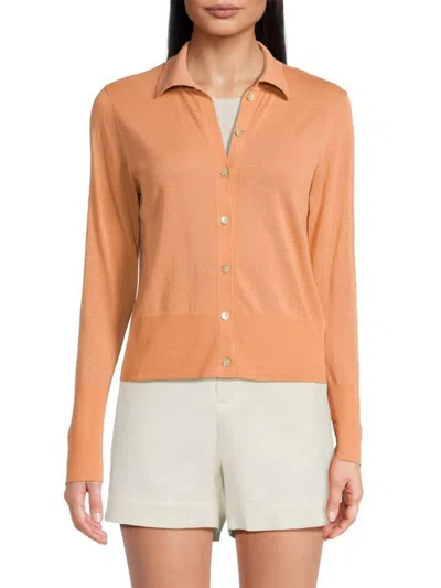VINCE WOMEN'S COLLARED BUTTON LONG-SLEEVE TOP