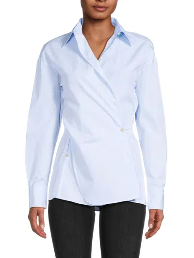 Vince Women's Convertible Button Down Shirt In Powder Blue