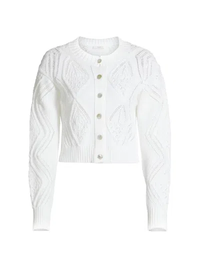 Vince Women's Cotton Diamond Cable-knit Crop Cardigan In Optic White