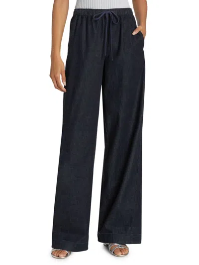 Vince Women's Cotton Drawstring Wide-leg Pants In Blue
