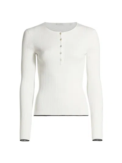 Vince Women's Cotton Rib-knit Henley Blouse In Off White Deep Lake