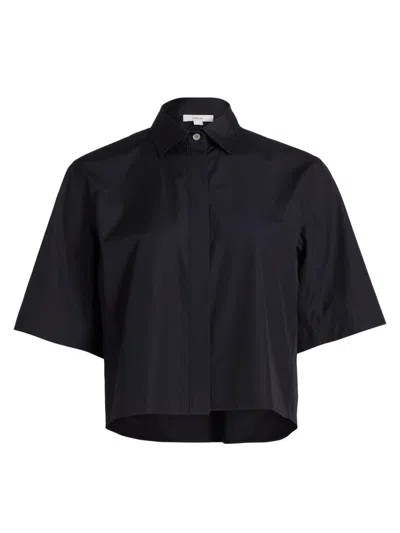 Vince Women's Cotton Twill Short-sleeve Crop Shirt In Blue