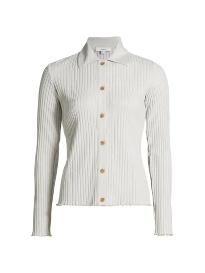 Vince Women's Cotton-blend Rib-knit Polo Shirt In White