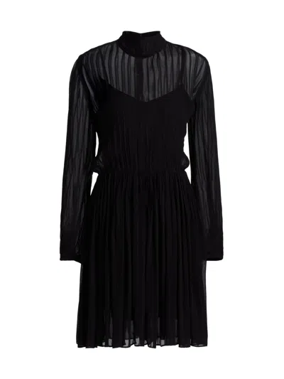 Vince Women's Crinkle Stripe Mock Turtleneck Midi-dress In Black