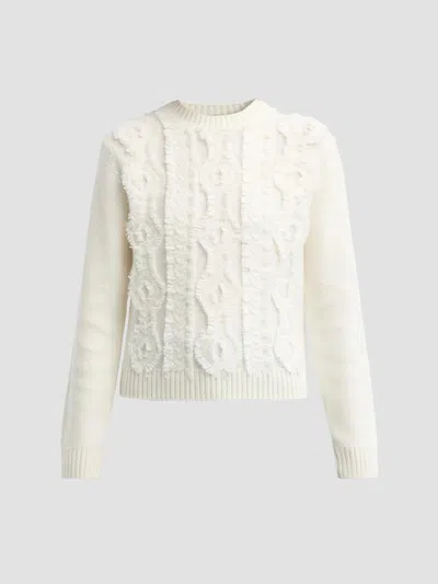 Vince Cut Float Diamond Cable Crew Neck Women's Sweater White: Xl, Wool