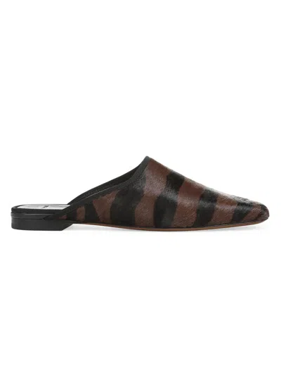 Vince Dakota Zebra Calf Hair Mules In Brown
