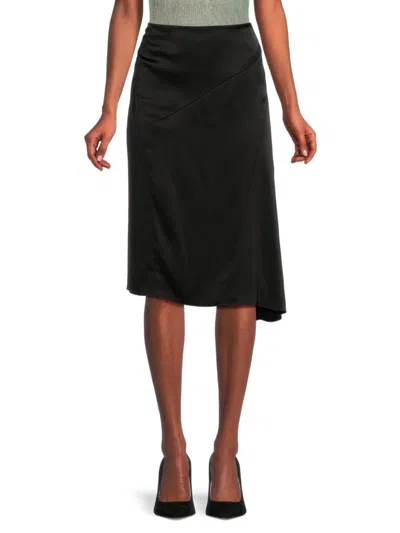 Vince Women's Dot Print Asymmetric Midi Skirt In Black