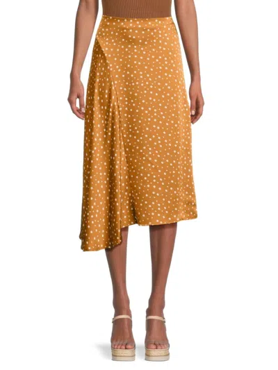Vince Women's Dot Print Asymmetric Midi Skirt In Honey