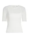 Vince Double Layer Rib Elbow Sleeve Pullover Optic White In White