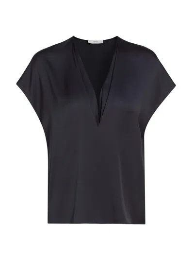Vince Double V Neck Top In Black
