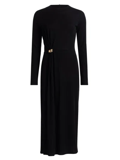 Vince Women's Draped Wool-blend Crewneck Midi-dress In Black