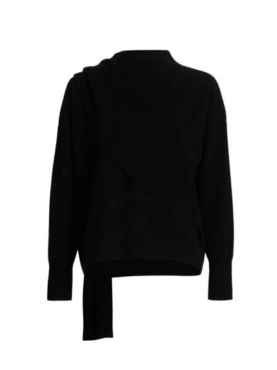 Vince Women's Draped Wool-cashmere Crewneck Sweater In Black