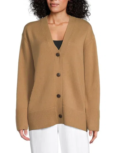 Vince Women's Drop Shoulder Wool-cotton Cardigan In Brown