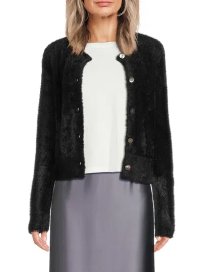 Vince Women's Eyelash Fuzzy Knit Cardigan In Black
