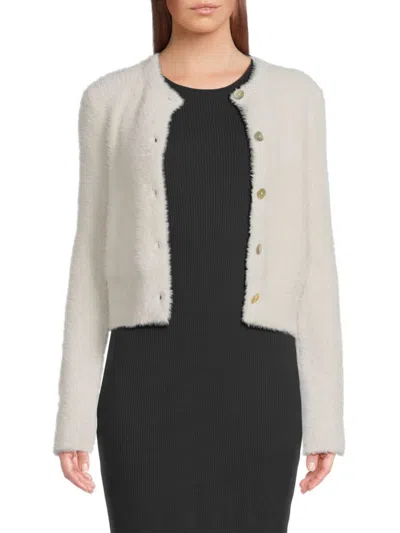 Vince Women's Eyelash Fuzzy Knit Cardigan In Light Birch