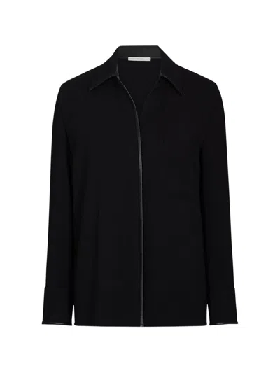 Vince Women's Faux Leather-trimcrepeblouse In Black