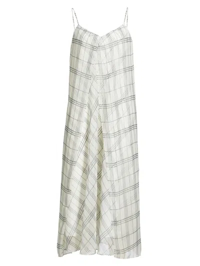 Vince Layered Checked Crepe De Chine Midi Dress In White