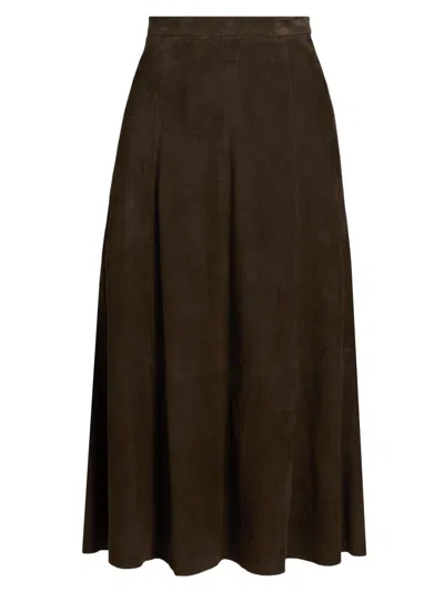 Vince Women's Flared Suede Midi-skirt In Brown