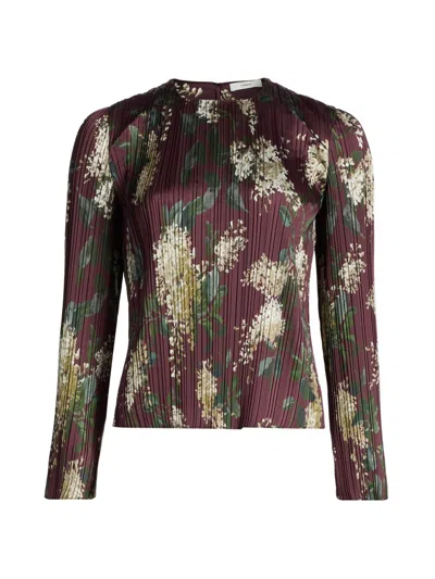 Vince Micro Pleated Crewneck Top In Lilac Printed In Multi