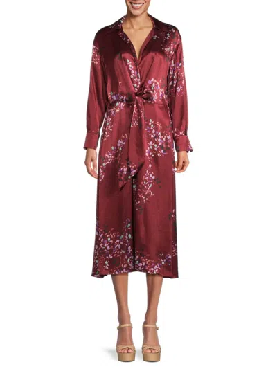 Vince Women's Forsynthia Floral Satin Midi Dress In Dark Cinnamon