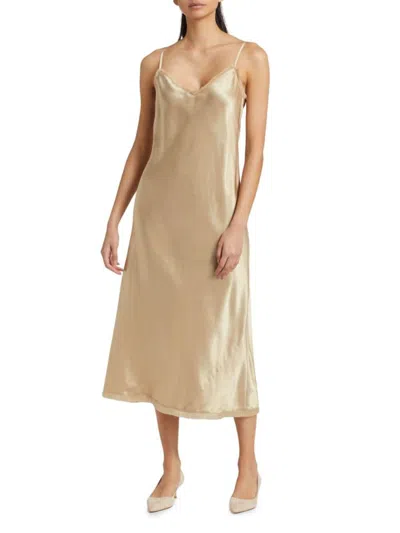 Vince Women's Frayed Satin Midi Slipdress In Beige