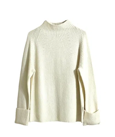 Vince Women's Funnel Neck Long Sleeve Rolled Cuffs Sweater In Ivory In Multi