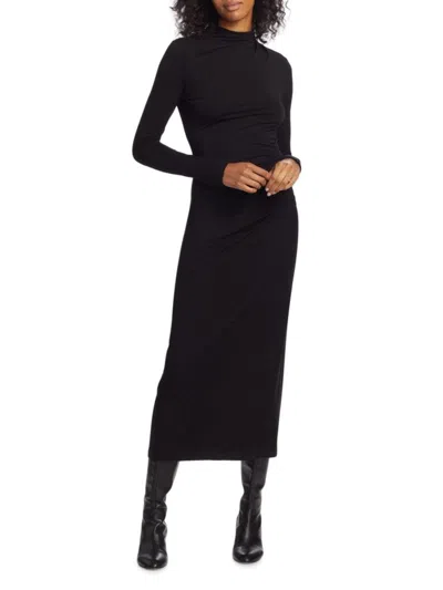 Vince Women's Gathered Long-sleeve Midi-dress In Black