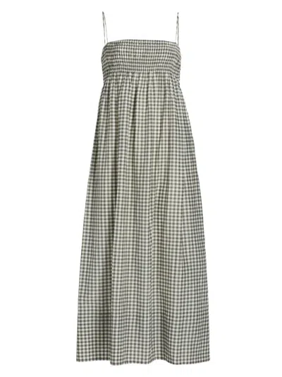 Vince Women's Gingham Cotton-silk Midi Dress In Green