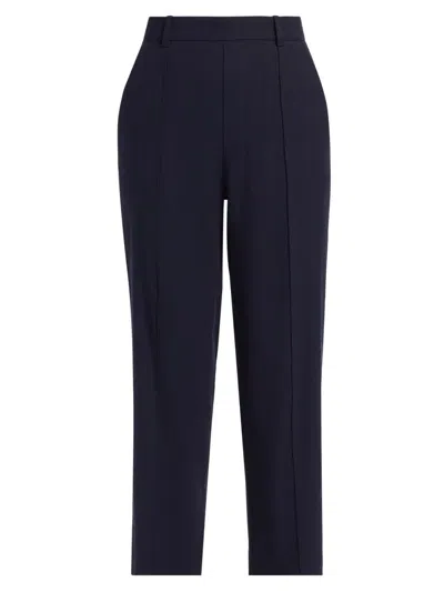 Vince Mid Rise Tapered Pull-on Linen-blend Pant In Black