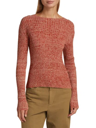 Vince Women's Heathered Ribbed Sweater In Sangria Offwhite