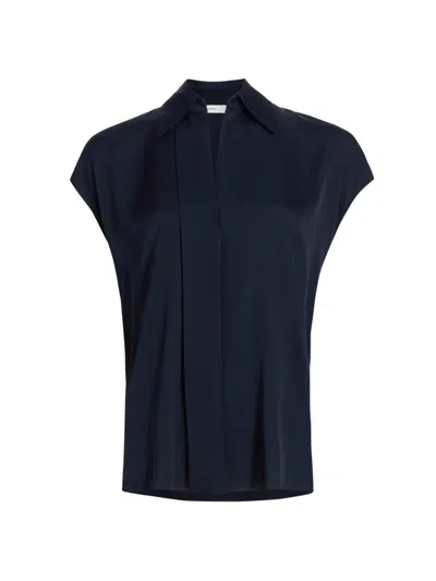 Vince Women's Hidden Placket Cap-sleeve Blouse In Blue