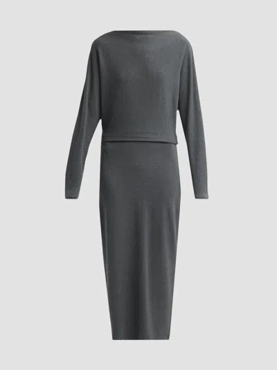 Vince Women's Knit Blouson Midi Dress In Gray