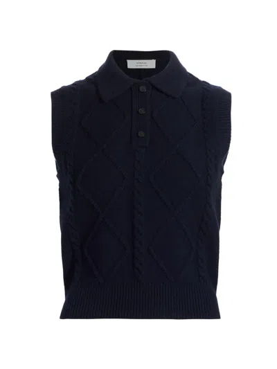 Vince Women's Knit Wool-blend Polo Vest In Blue