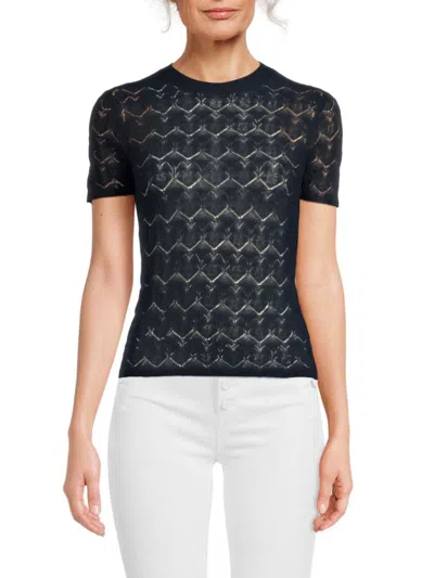 Vince Women's Lace Knit Crewneck Top In Navy