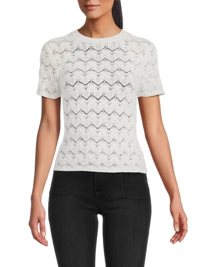Vince Women's Lace Knit Crewneck Top In Off White