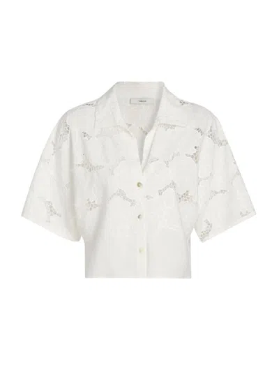 Vince Lace Cropped Short-sleeve Shirt In Off White