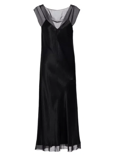 Vince Women's Layered Chiffon & Satin Midi-dress In Black