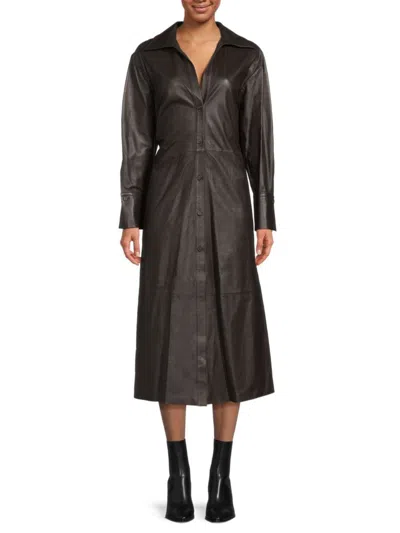 Vince Women's Leather Midaxi Shirt Dress In Hickory