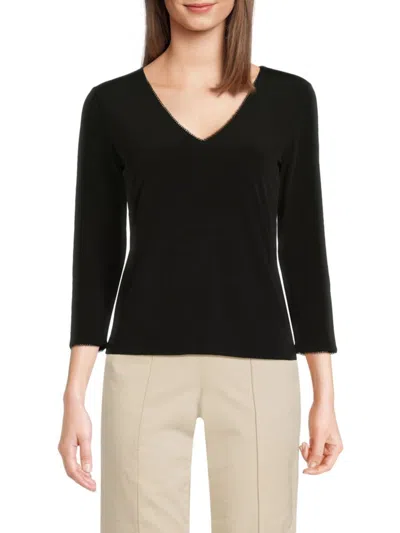 Vince Women's Lingerie-trim Three-quarter Sleeve V-neck Top In Black