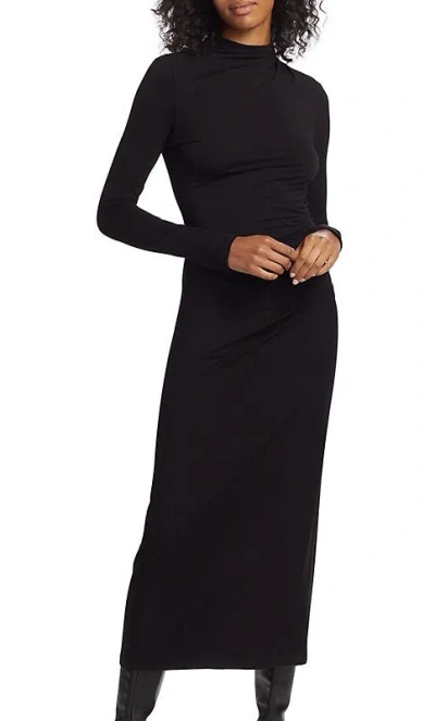 VINCE WOMEN LONG SLEEVE TURTLENECK RUCHED MIDI BODYCON DRESS