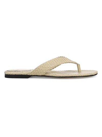 Vince Lotus Woven Leather Flat Thong Sandals In Neutral