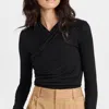 Vince Long-sleeve Faux-wrap Top In Black