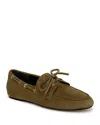 Vince Marin Suede Boat Loafers In Olive Wood