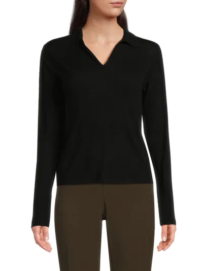 Vince Women's Merino Wool Blend Polo Sweater In Black