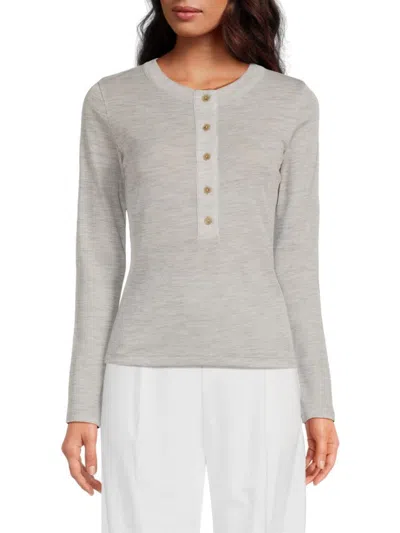 Vince Women's Merino Wool Henley In Heather Stone Grey